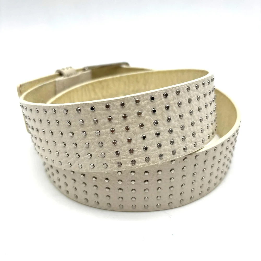 Vintage Y2K GUESS 354001G White Genuine Leather 6-row Mini Studded Belt M 31-35